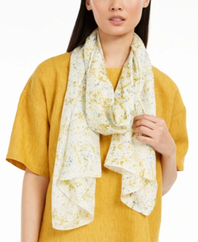 Shop Eileen Fisher Floral-print Silk Scarft In Marigold