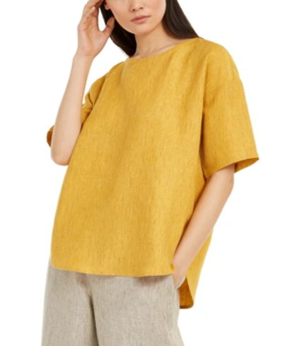 Shop Eileen Fisher Organic Linen Boxy Top, Regular & Petite Sizes In Marigold