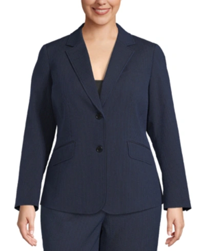 Shop Anne Klein Plus Size Seersucker 2-button Blazer In Distant Mountain/black