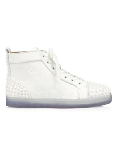 Shop Christian Louboutin Men's Lou Spikes 2 High-top Sneakers In White