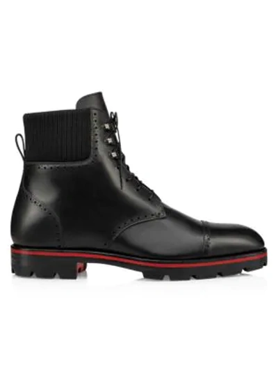 Shop Christian Louboutin City Leather Lasercut Combat Boots In Black