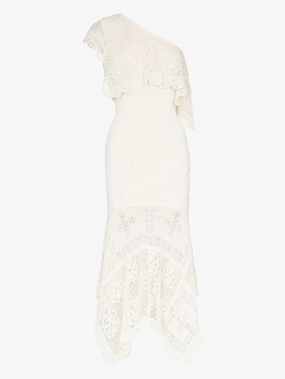 Shop Alexander Mcqueen Asymmetric Lace Midi Dress In White