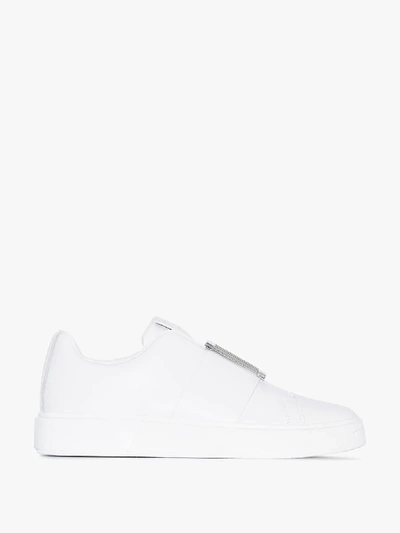 Shop Balmain White B-court Leather Sneakers