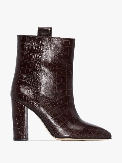 Shop Paris Texas Brown 100 Mock Croc Leather Ankle Boots In Red