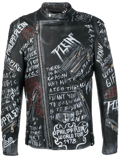 Shop Philipp Plein Rockstar Biker Jacket In Black
