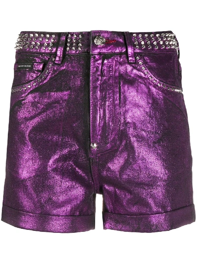 Shop Philipp Plein Spike-studded Hot Pants In Purple