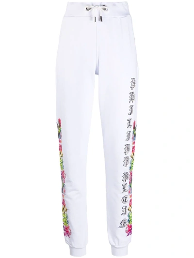 Shop Philipp Plein Crystal-embellished Floral Track Patns In White