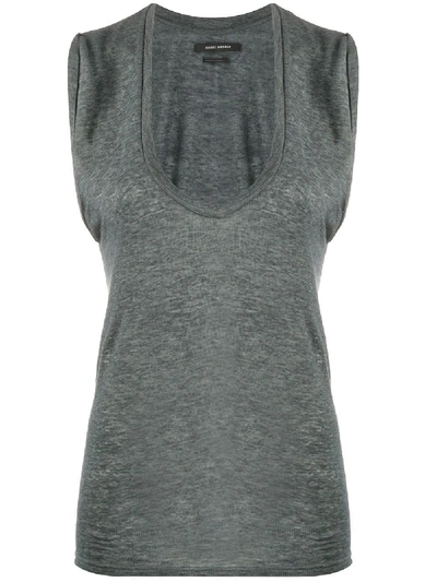 Shop Isabel Marant Sleeveless Linen Tank Top In Grey