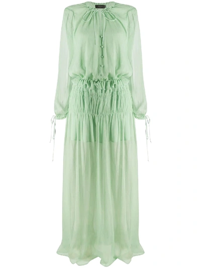Shop Amiri Ruffle-trimmed Silk Dress In Green