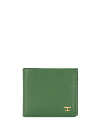Shop Tod's Bi-fold Leather Wallet In Green