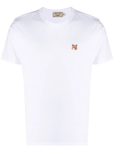 Shop Maison Kitsuné Embroidered Logo T-shirt In White
