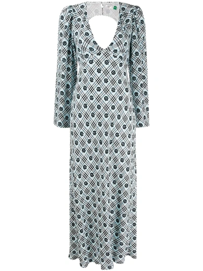 Shop Rixo London Nadia Floral Checked Dress In Blue