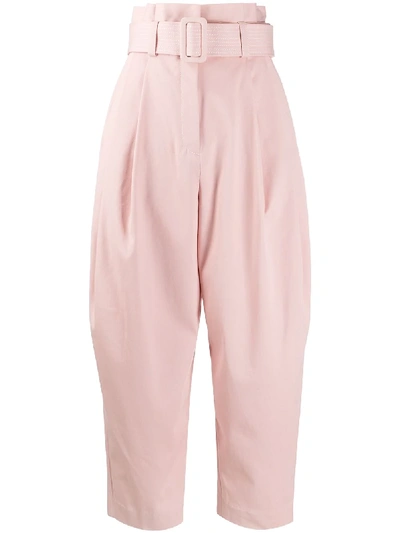 Shop Zimmermann Belted High-waisted Trousers In Pink