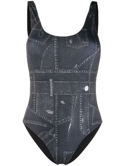 Shop Saks Potts Denim Print Swimsuit In Grey