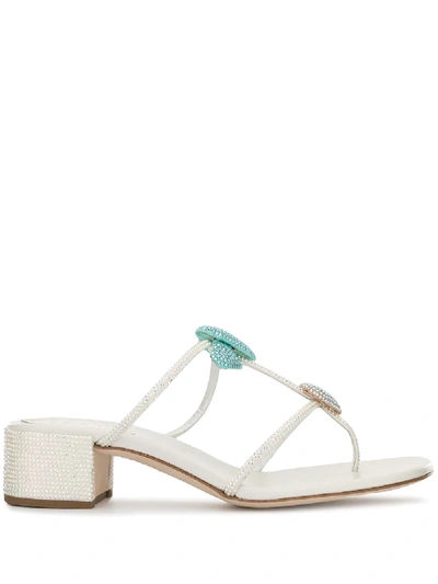 Shop René Caovilla Caterina Rhinestone Sandals In White