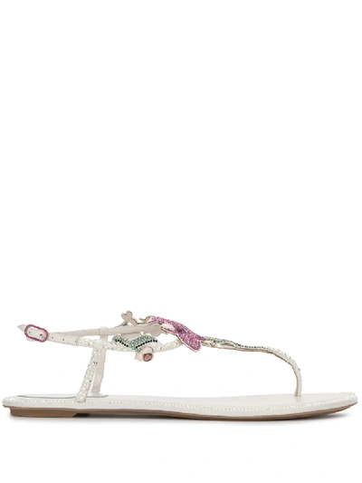 Shop René Caovilla Diana Rhinestone-embellished Sandals In White
