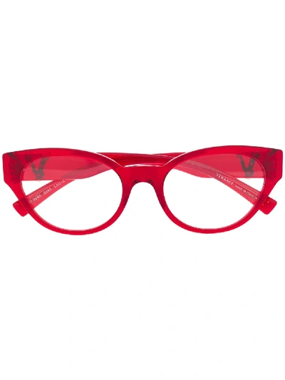 Shop Versace Logo Plaque Glasses In Red