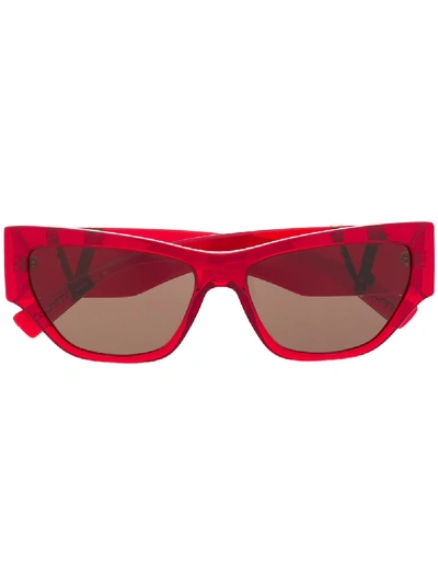 Shop Versace Logo Plaque Tinted Sunglasses In Red