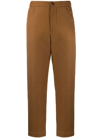 Shop Barena Venezia Cropped Straight Leg Trousers In Brown
