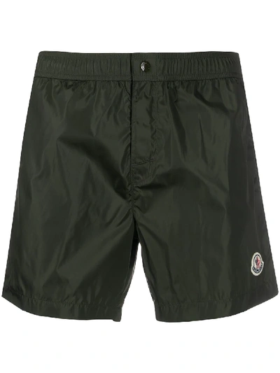 Shop Moncler Logo-patch Swim Shorts In Green