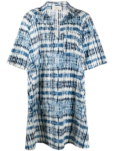 Shop Barena Venezia Oversized Abstract Print Shirt Dress In Blue