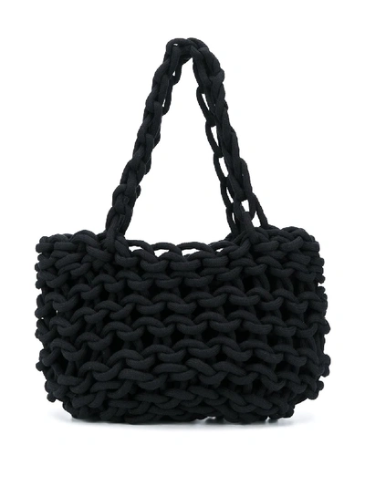 Shop Alienina Woven Rope Tote Bag In Black