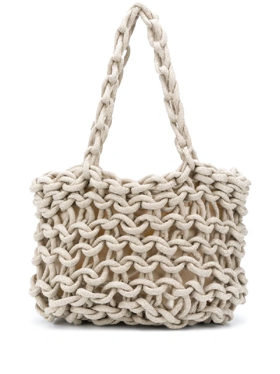 Shop Alienina Woven Rope Tote Bag In Neutrals