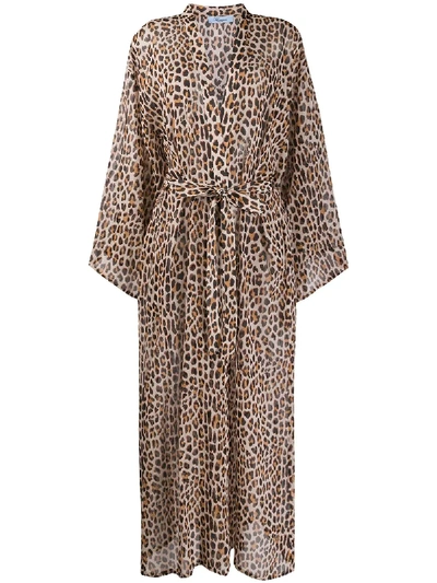 Shop Blumarine Leopard Print Kimono Dress In Brown