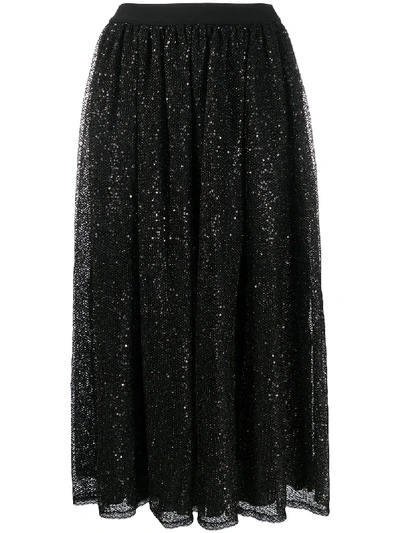 Shop Ermanno Ermanno Mesh Sequin Panel Midi Skirt In Black