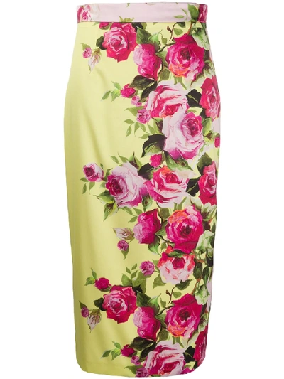 Shop Blumarine Floral Printed Pencil Skirt In Pink