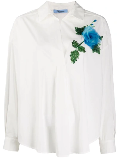 Shop Blumarine Sequin Floral Appliqué Blouse In White