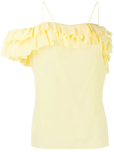 Shop Victoria Beckham Frill Off-the-shoulder Top In Yellow