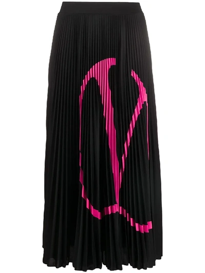 Shop Valentino Vlogo Print Pleated Skirt In Black