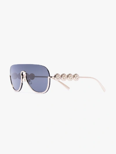 Shop Versace Gold Tone Medusa Aviator Sunglasses In Metallic