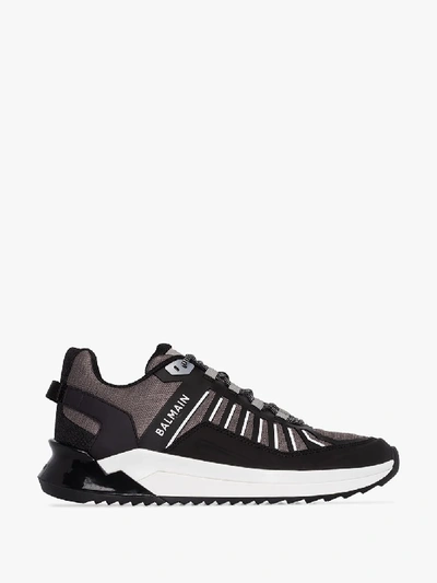 Shop Balmain Black B-trail Leather Sneakers