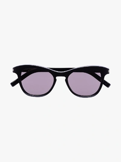Shop Saint Laurent Eyewear Black Havana Butterfly Sunglasses