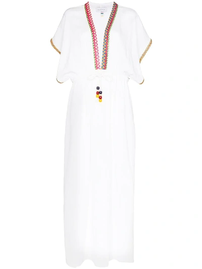 Shop Mira Mikati Embroidered V-neck Maxi Dress In White