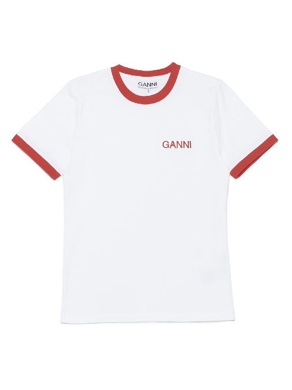 Ganni Basic Cotton Jersey T-shirt In White | ModeSens