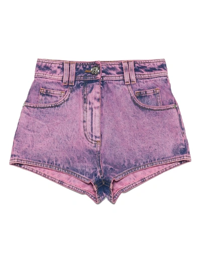 Shop Balmain Acid Wash Shorts In Purple