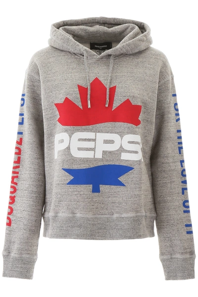 Shop Dsquared2 Pepsi Print Hoodie In Grey Melange (grey)