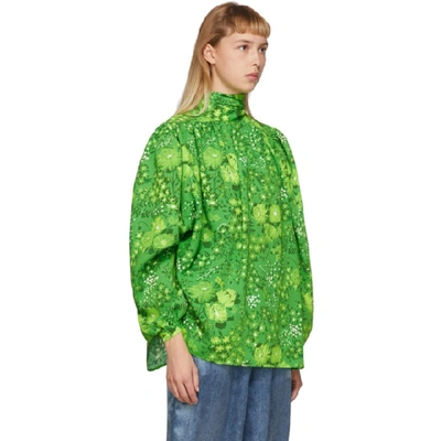 Shop Balenciaga Green Silk Floral Twisted Blouse In 3001 Green