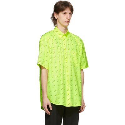 Shop Balenciaga Yellow All Over Logo Short Sleeve Shirt In 7110 Flu Ye