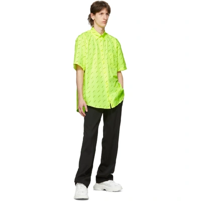Shop Balenciaga Yellow All Over Logo Short Sleeve Shirt In 7110 Flu Ye