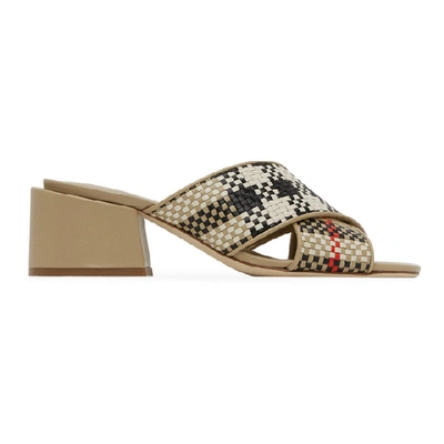 Shop Burberry Beige Check Latticed Heeled Sandals In Archive Bei