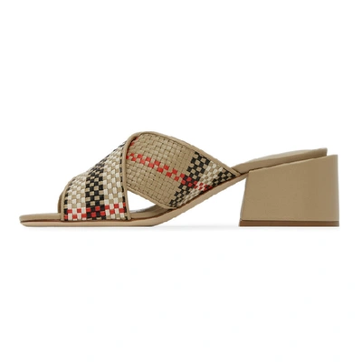 Shop Burberry Beige Check Latticed Heeled Sandals In Archive Bei