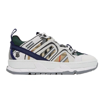 Shop Burberry White And Beige Union Sneakers In Archive Bei