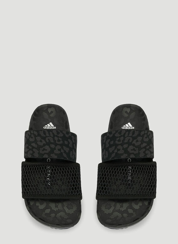 Adidas By Stella Mccartney Mesh And Leopard-strap Slides In Black | ModeSens