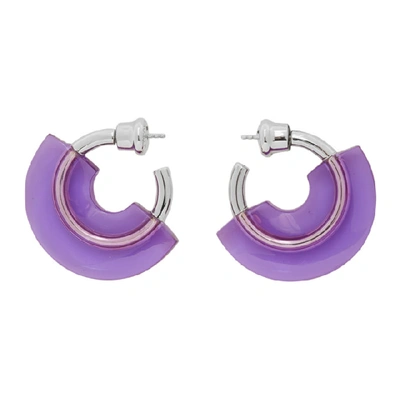 Shop Panconesi Silver And Purple Mini Resin Hoop Earrings In Lilac