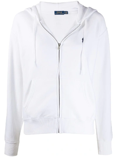 Shop Polo Ralph Lauren Logo-embroidered Zipped Hoodie In White