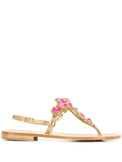 Shop Emanuela Caruso Gem Embellished Open Toe Sandals In Pink